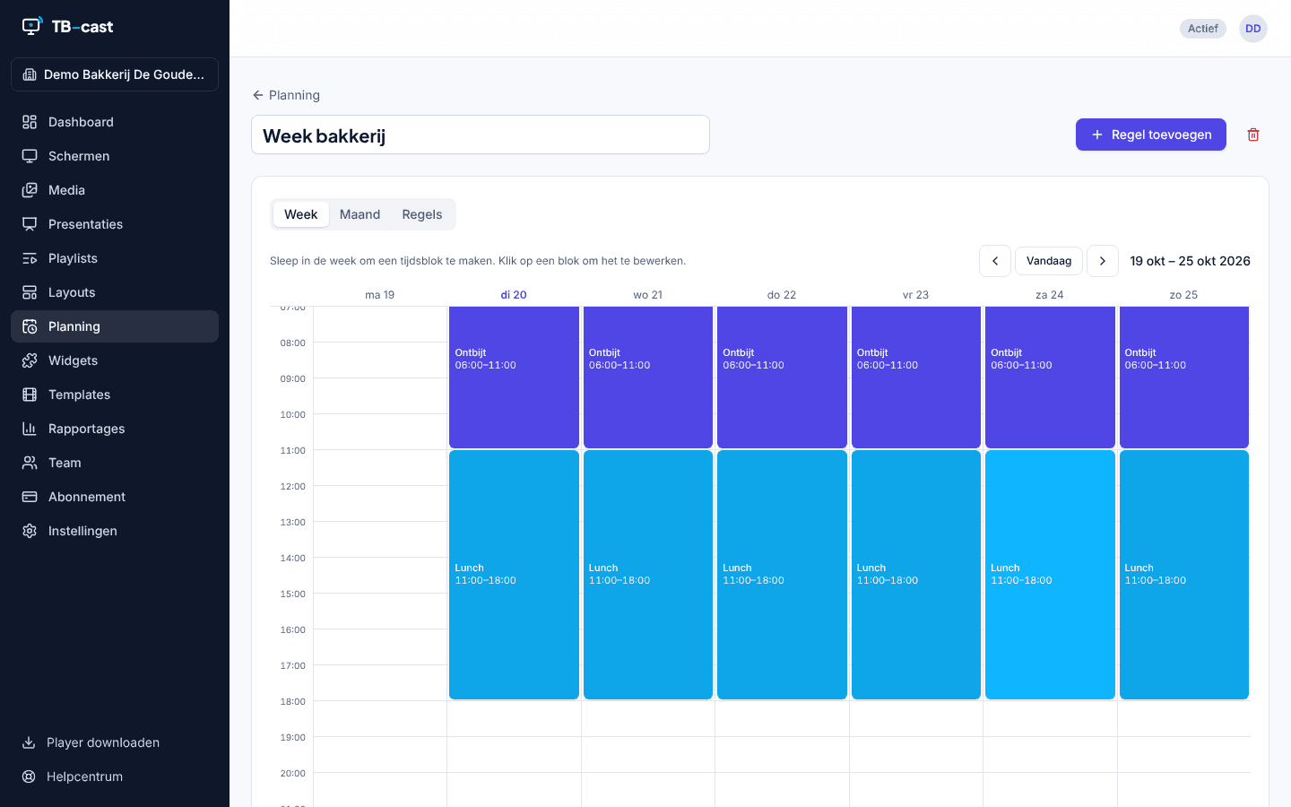 Weekplanning met ontbijt- en lunchblokken